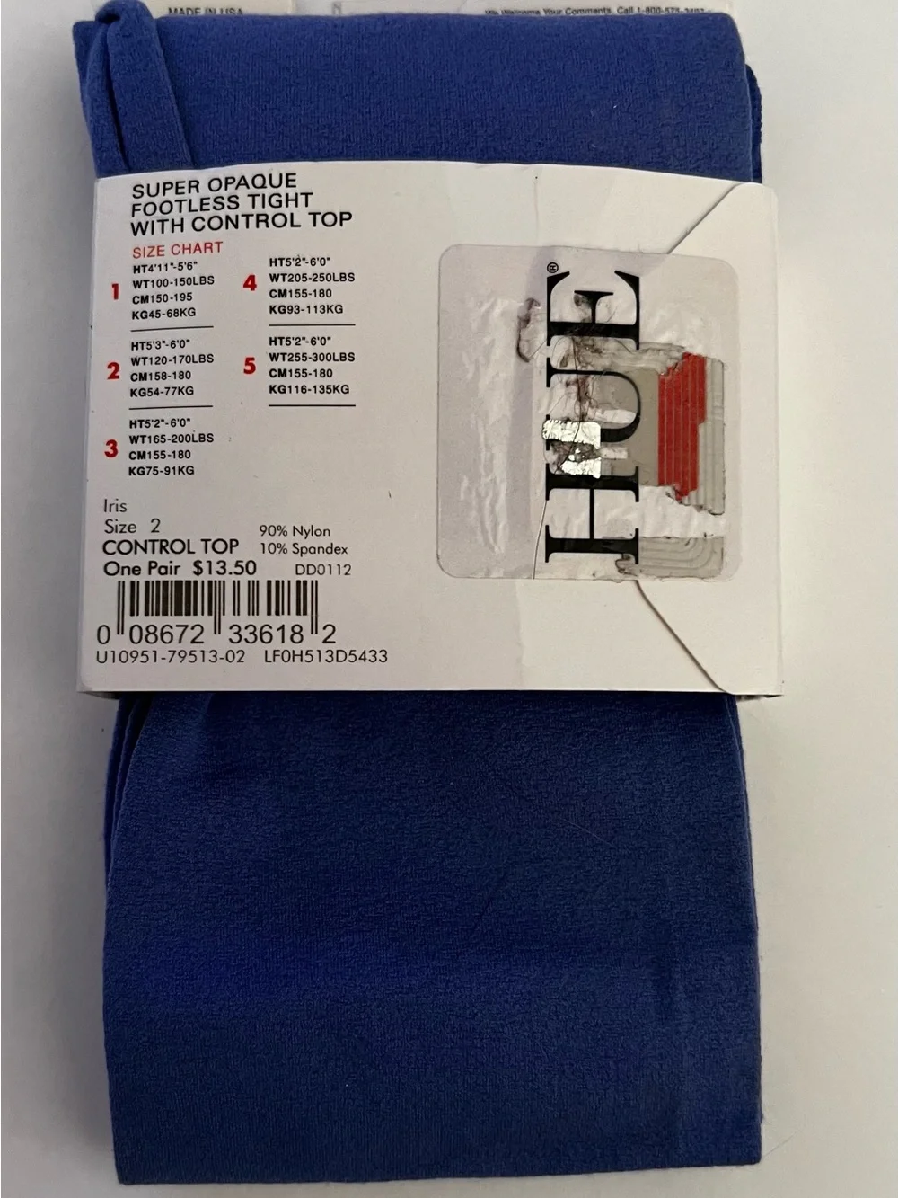 HUE Footless Tight in Iris Size 2